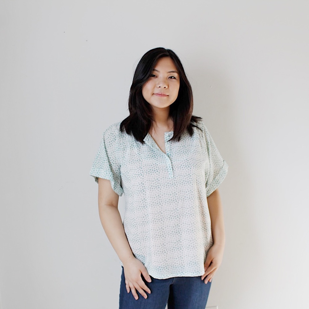 J. Crew sea foam green dot top